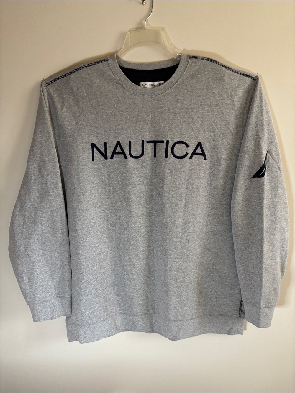 Nautica Light Gray Crewneck with Navy Logo
